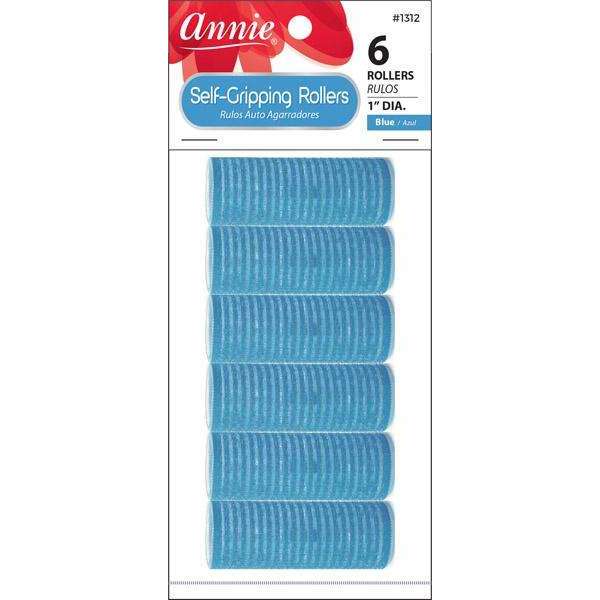 Annie Self-Gripping Hair Rollers 1 Inch, 6 Count, Blue