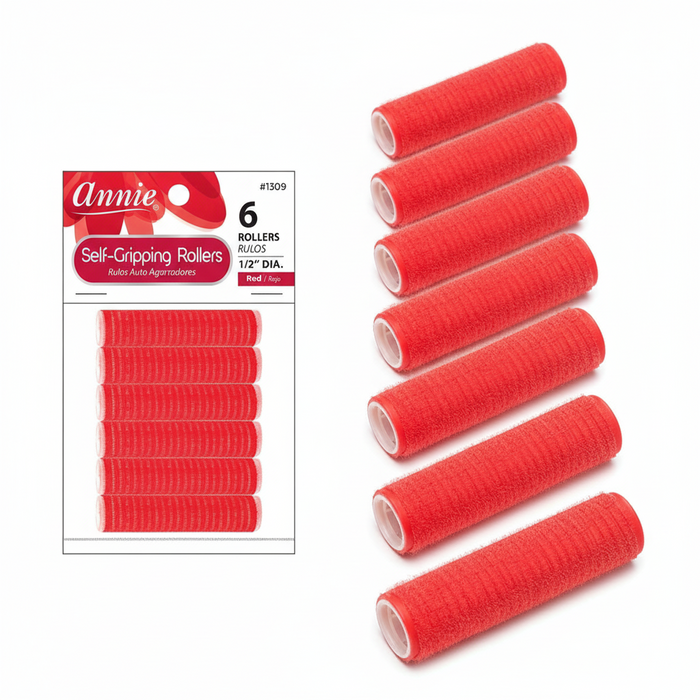 Annie Self-Gripping Hair Rollers 1/2 Inch, 6 Count, Red