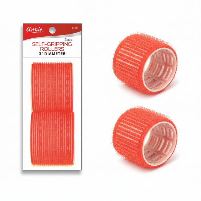 Annie Self-Gripping Hair Rollers 3 Inch, 2 Count, Red