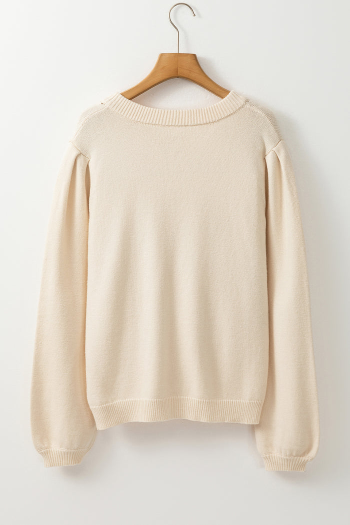 Apricot Pleated Sleeve Hollow Detail Button Sweater Cardigan 🇺🇲