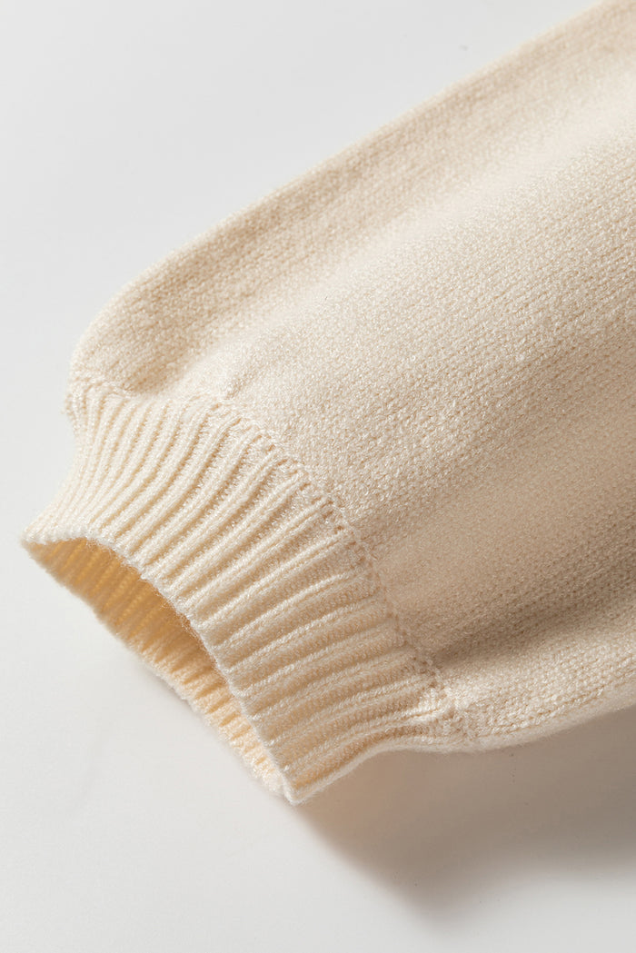 Apricot Pleated Sleeve Hollow Detail Button Sweater Cardigan 🇺🇲