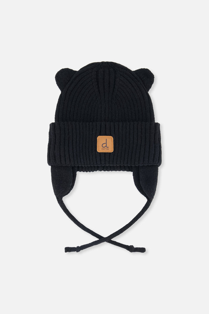 Baby Knit Hat With Strings Black-0