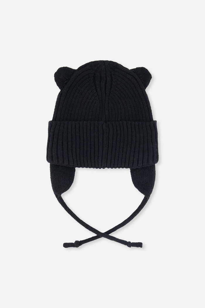 Baby Knit Hat With Strings Black-1