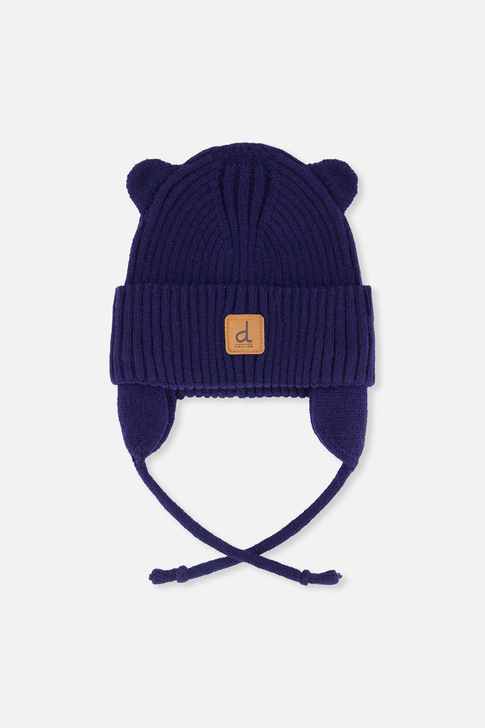 Baby Knit Hat With Strings Navy Blue-0