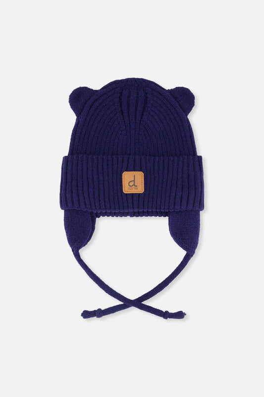 Baby Knit Hat With Strings Navy Blue-0