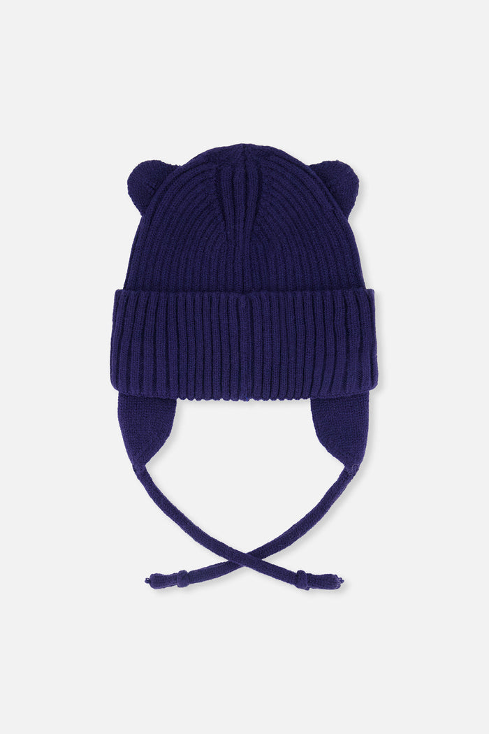 Baby Knit Hat With Strings Navy Blue-1