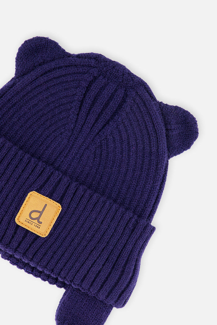 Baby Knit Hat With Strings Navy Blue-2