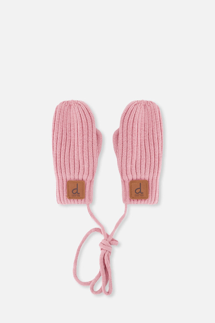 Baby Knit Mittens With String Pale Dusty Pink-0