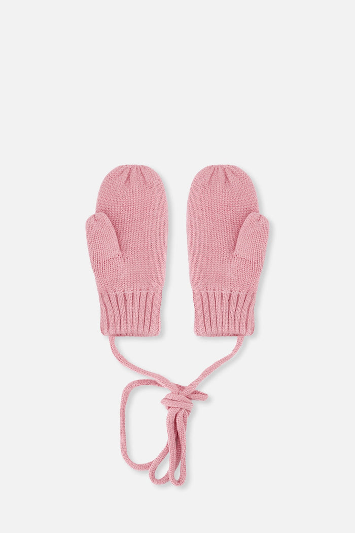 Baby Knit Mittens With String Pale Dusty Pink-1