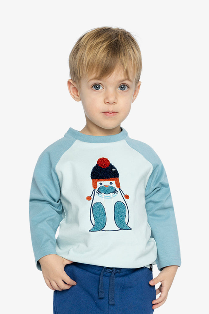 Baby Long Sleeve Raglan Organic Cotton T-Shirt Very Pale Turquoise-1