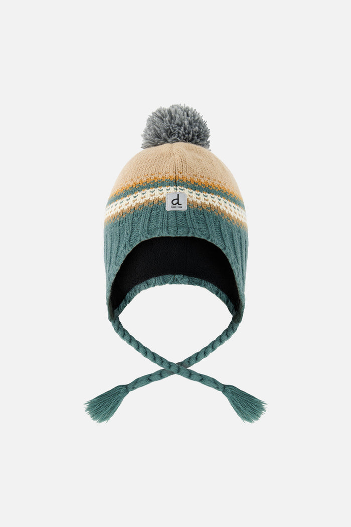 Baby Winter Peruvian Knit Hat With Pompom Beige And Green Jacquard-0