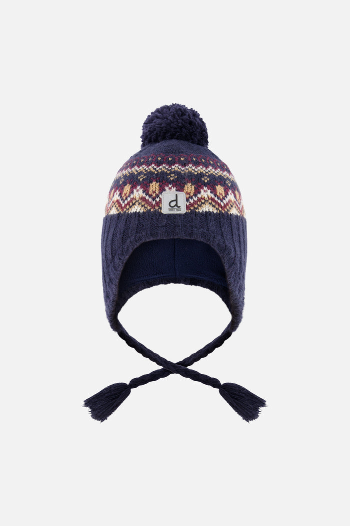 Baby Winter Peruvian Knit Hat With Pompom Blue And Red Jacquard-0