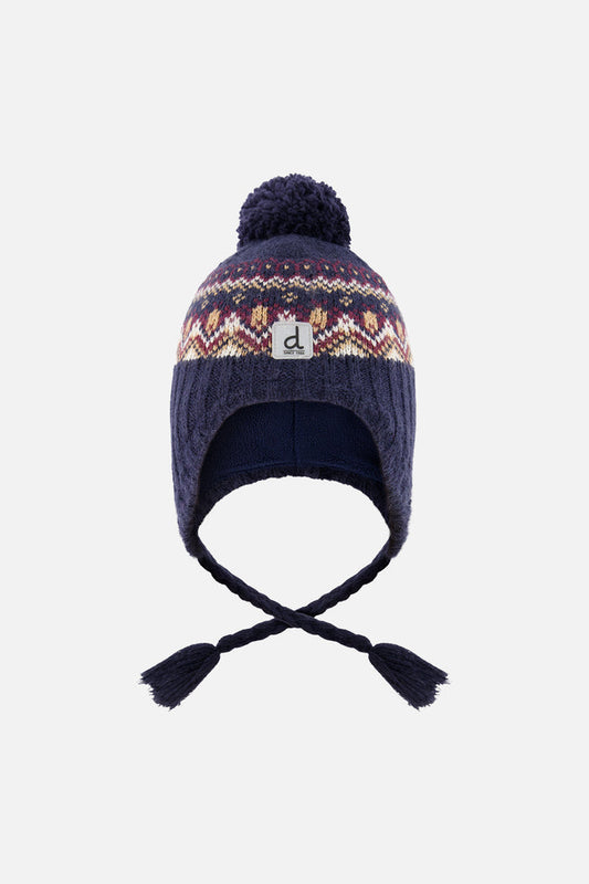 Baby Winter Peruvian Knit Hat With Pompom Blue And Red Jacquard-0