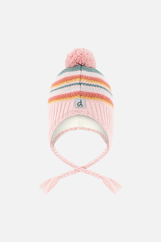 Baby Winter Peruvian Knit Hat With Pompom Pink And Green Jacquard-0