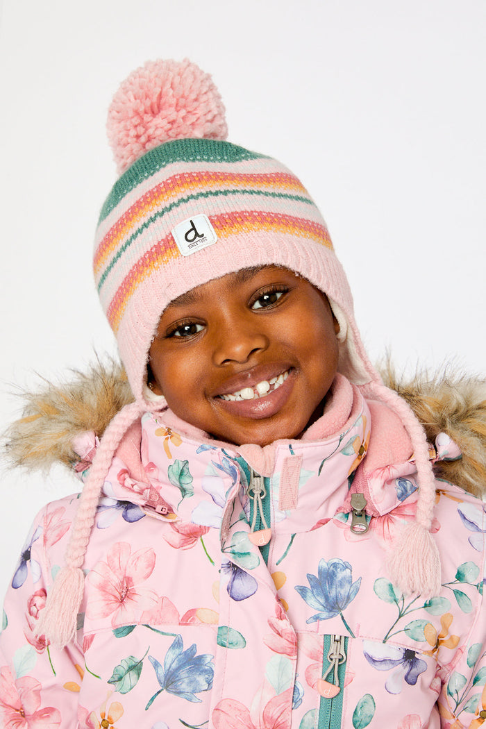 Baby Winter Peruvian Knit Hat With Pompom Pink And Green Jacquard-3