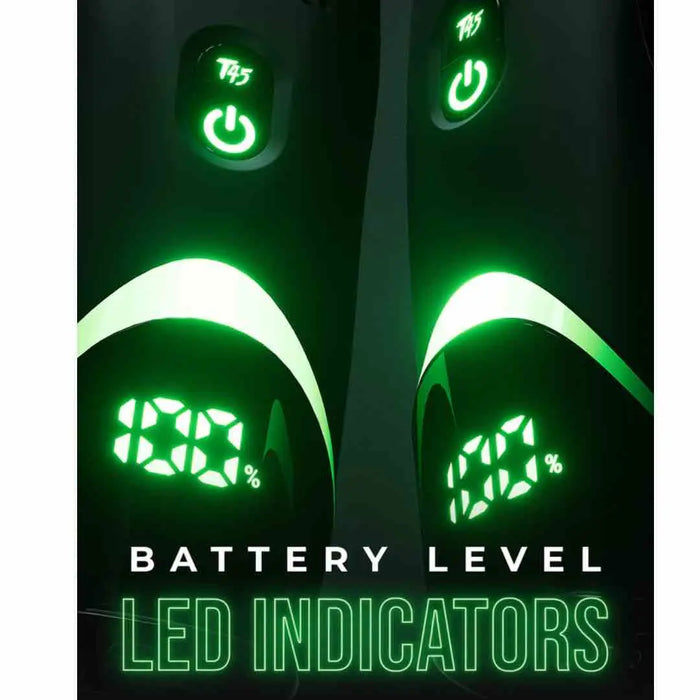 "High-capacity lithium-ion battery indicator screen lit up on the BaBylissPRO x Tomb45 Wireless Charging Trimmer"