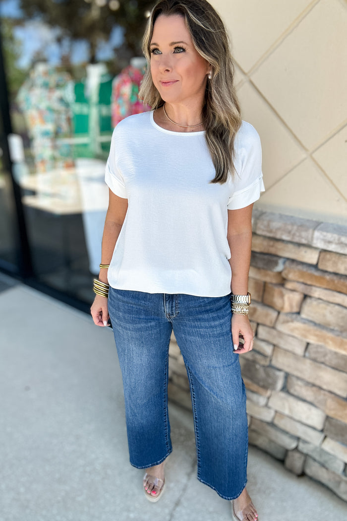 Basic No More Cuffed Sleeve Top - White - B Social Boutique