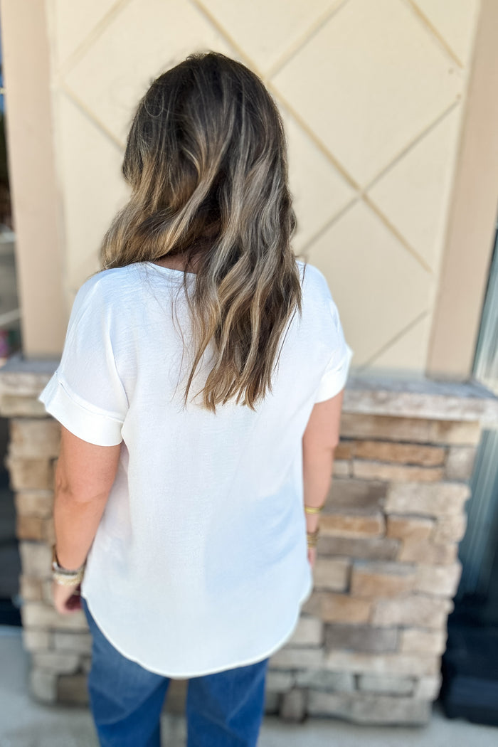 Basic No More Cuffed Sleeve Top - White - B Social Boutique