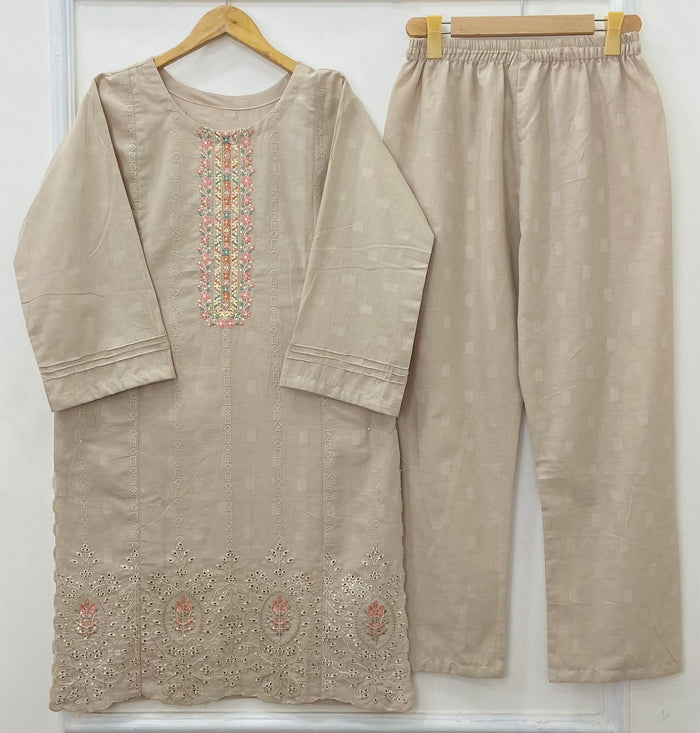Beige Beauty Embroidered 2PC (Premium Cotton) D-413