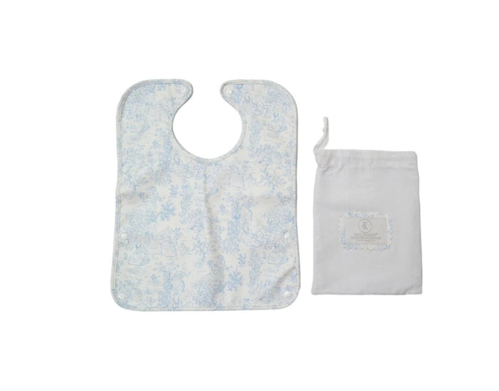 Your little one stays clean and comfortable with the Best Bib, designed for mess-free meals and snacks. The full coverage design features a snap closure at the back of the neck and an innovative front pocket that inverts to catch spills and crumbs. Machine washable and hang dry for lasting durability. Includes a charming cotton drawstring bag for convenient storage and gift-ready presentation.

Details:

Size: 10"l x 12.75"h
Snap neck closure and snap catchall pocket
Water and stain-resistant &amp; wipeable