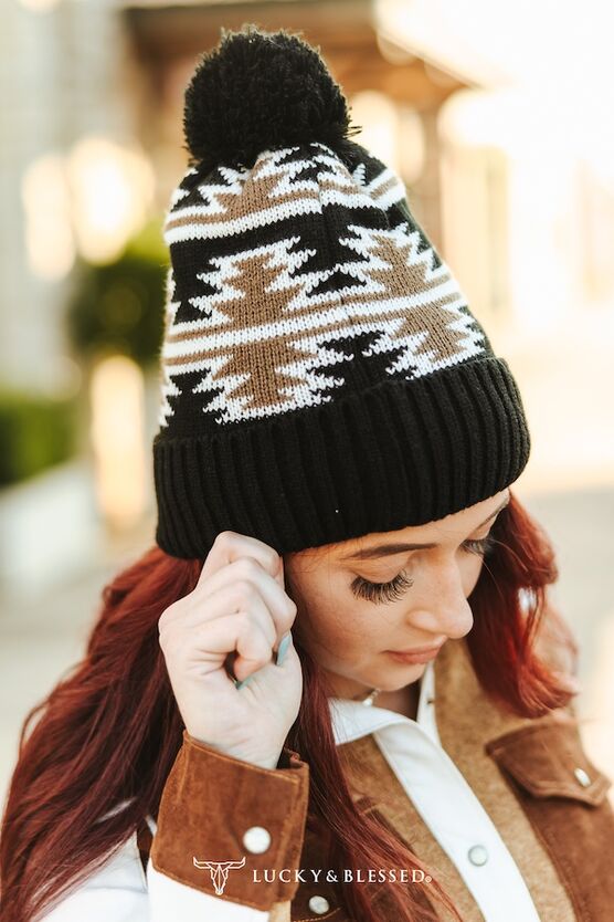 Black Multi Aztec Beanie