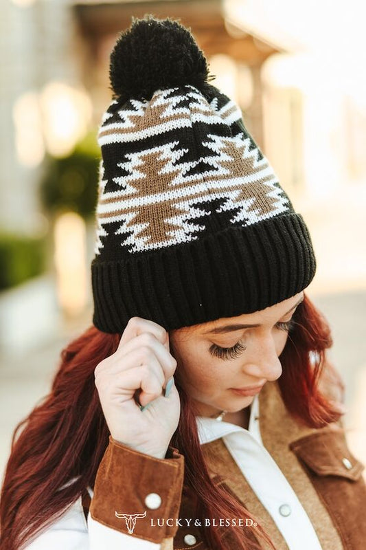 Black Multi Aztec Beanie