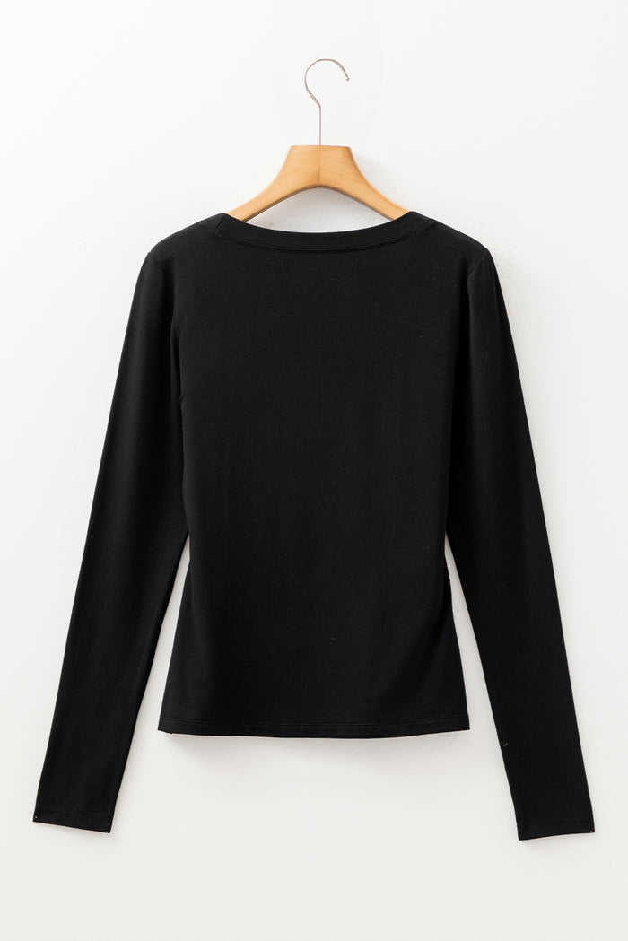 Black Solid Color Long Sleeve Fitted Top 🇺🇸