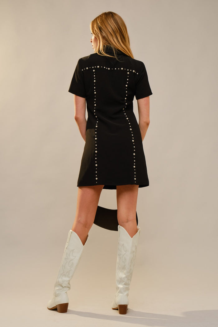 Black Studded Western Shirt Mini Dress