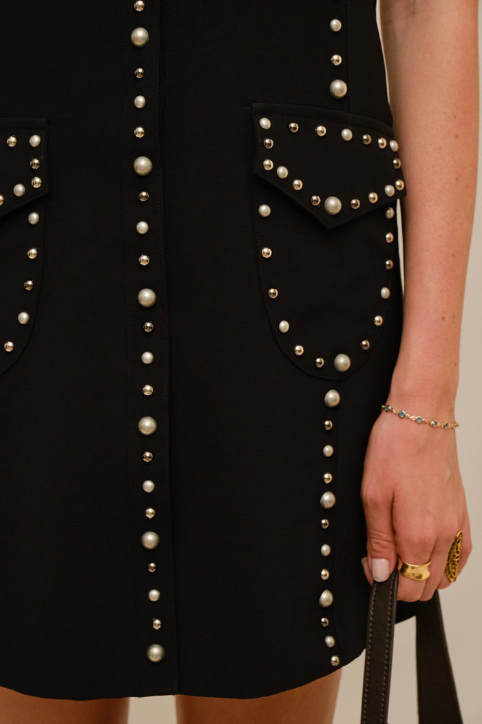 Black Studded Western Shirt Mini Dress