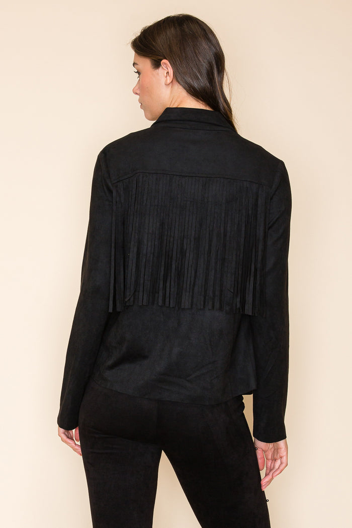 Black Ultra Suede Jacket w/ Fringe