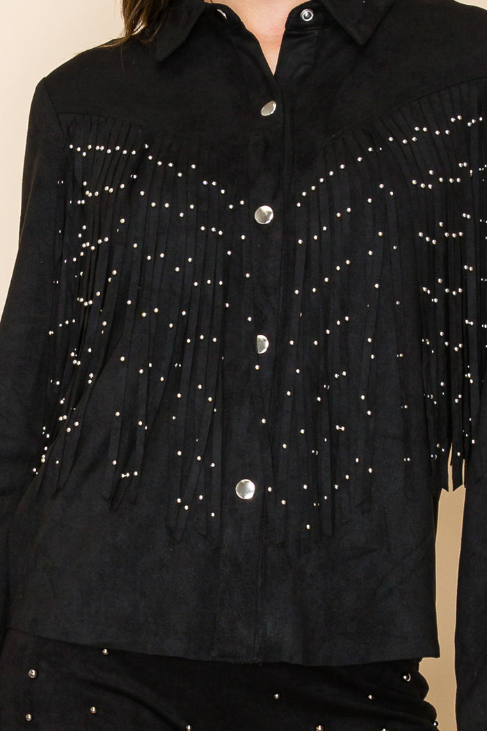 Black Ultra Suede Jacket w/ Fringe