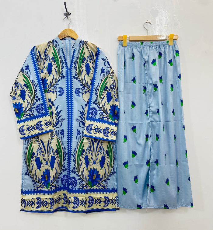 Blue Garden Co-Ord Set (Swiss Silk) D-133