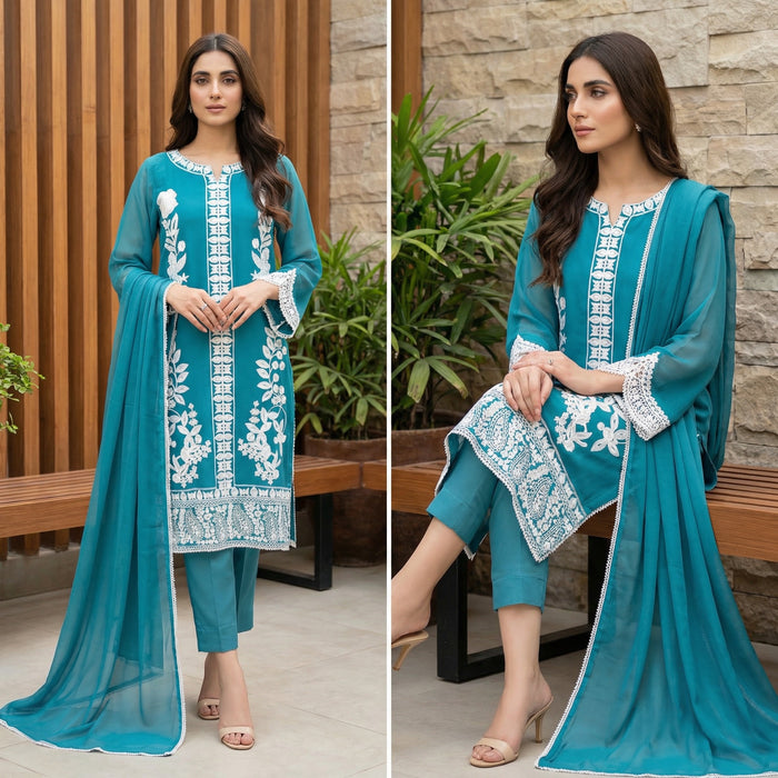 Blue wave | 3PC Chiffon D-568