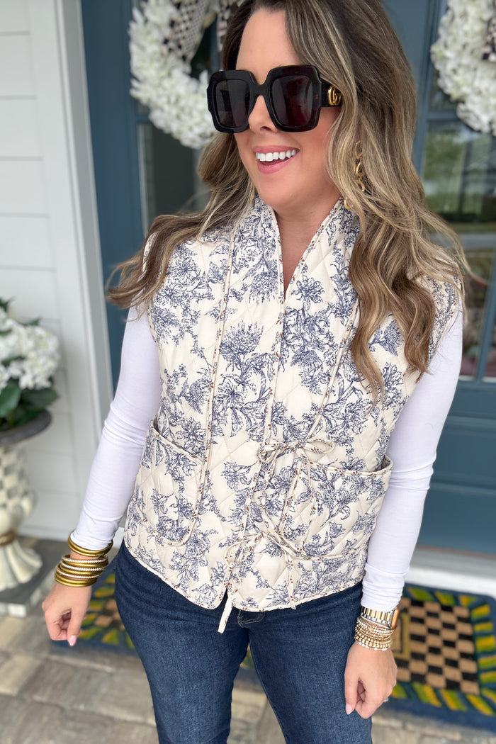 Blue Willow Quilted Tie Vest - B Social Boutique