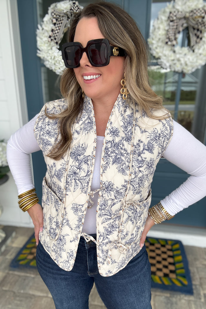 Blue Willow Quilted Tie Vest - B Social Boutique