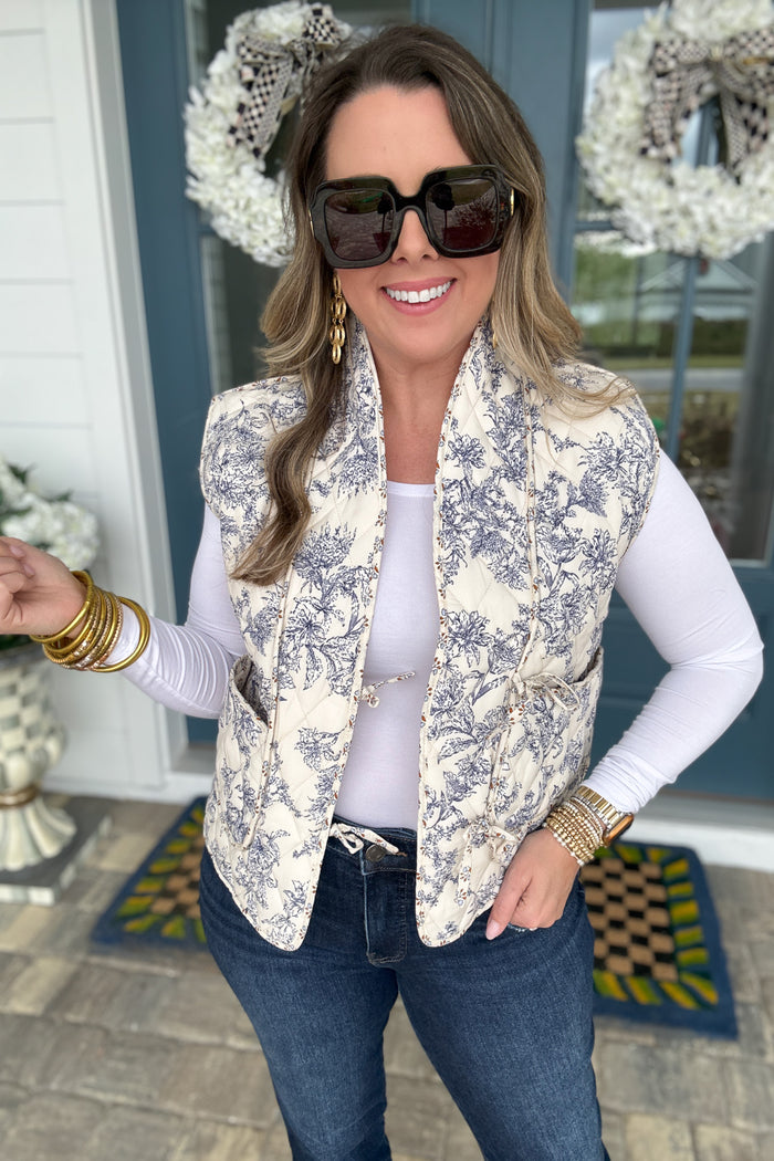 Blue Willow Quilted Tie Vest - B Social Boutique