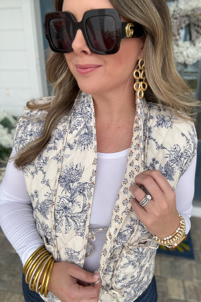Blue Willow Quilted Tie Vest - B Social Boutique