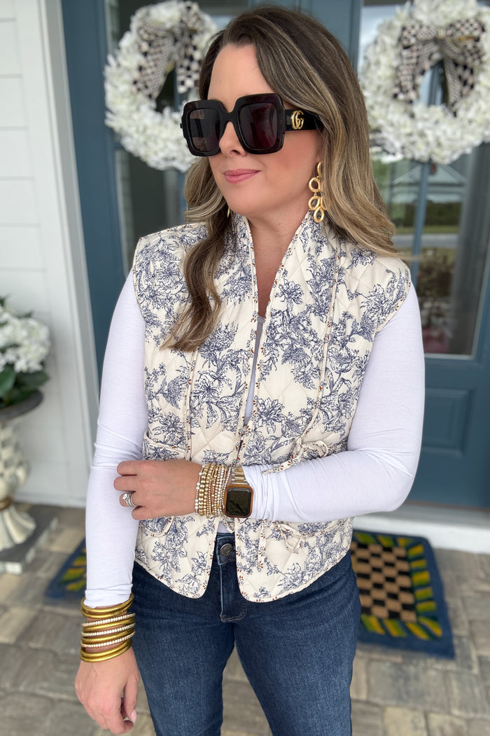 Blue Willow Quilted Tie Vest - B Social Boutique