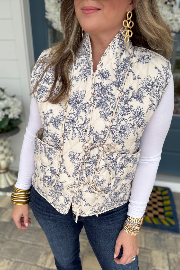 Blue Willow Quilted Tie Vest - B Social Boutique