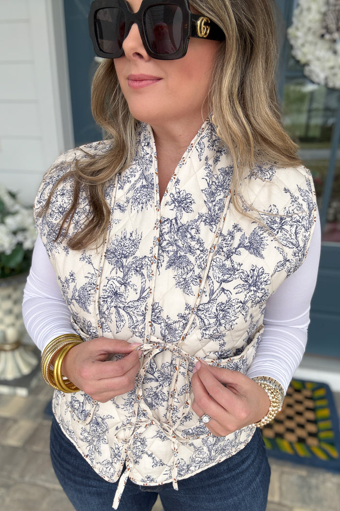 Blue Willow Quilted Tie Vest - B Social Boutique
