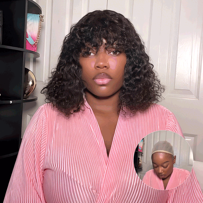 BOGO|Water Wave Short Pixie Bob Cut Wigs With Bangs