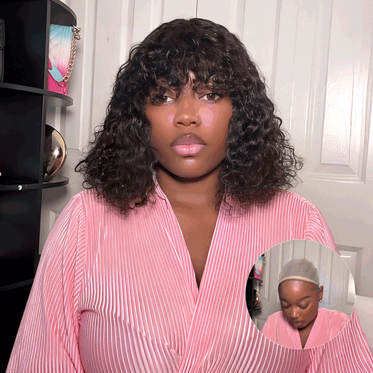 BOGO|Water Wave Short Pixie Bob Cut Wigs With Bangs