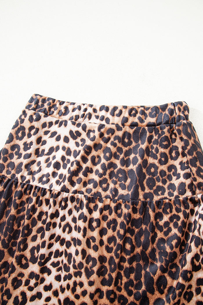 Brown Leopard Tiered Patchwork Hot Mini Skirt 🇺🇸
