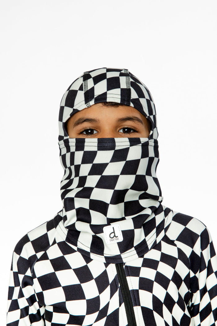 Brushed Jersey Balaclava White Checkered Print-1