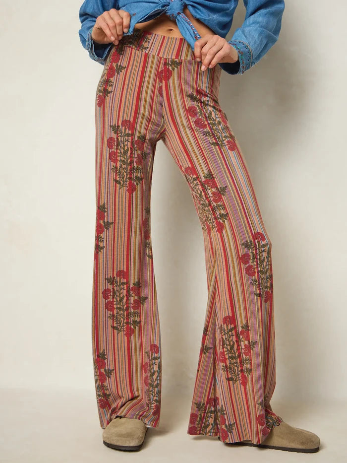 Cali Knit Flare Pants - Batik Garden Red-view 1