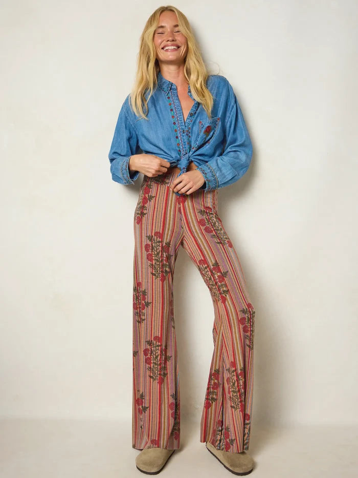 Cali Knit Flare Pants - Batik Garden Red-view 4