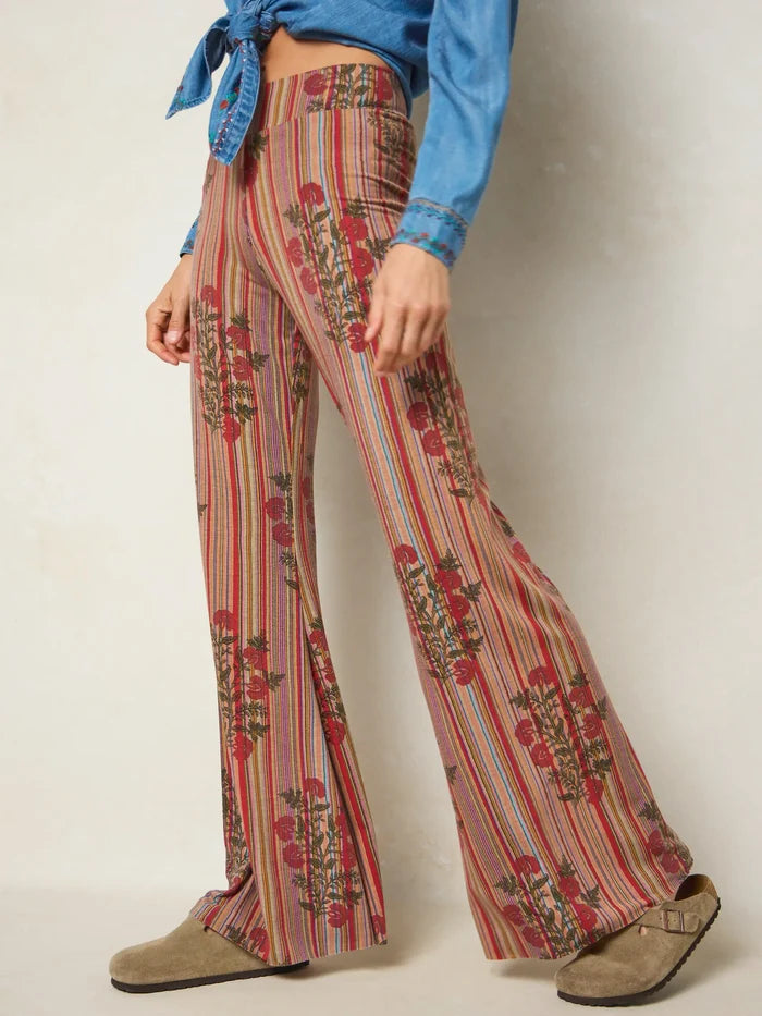 Cali Knit Flare Pants - Batik Garden Red-view 6