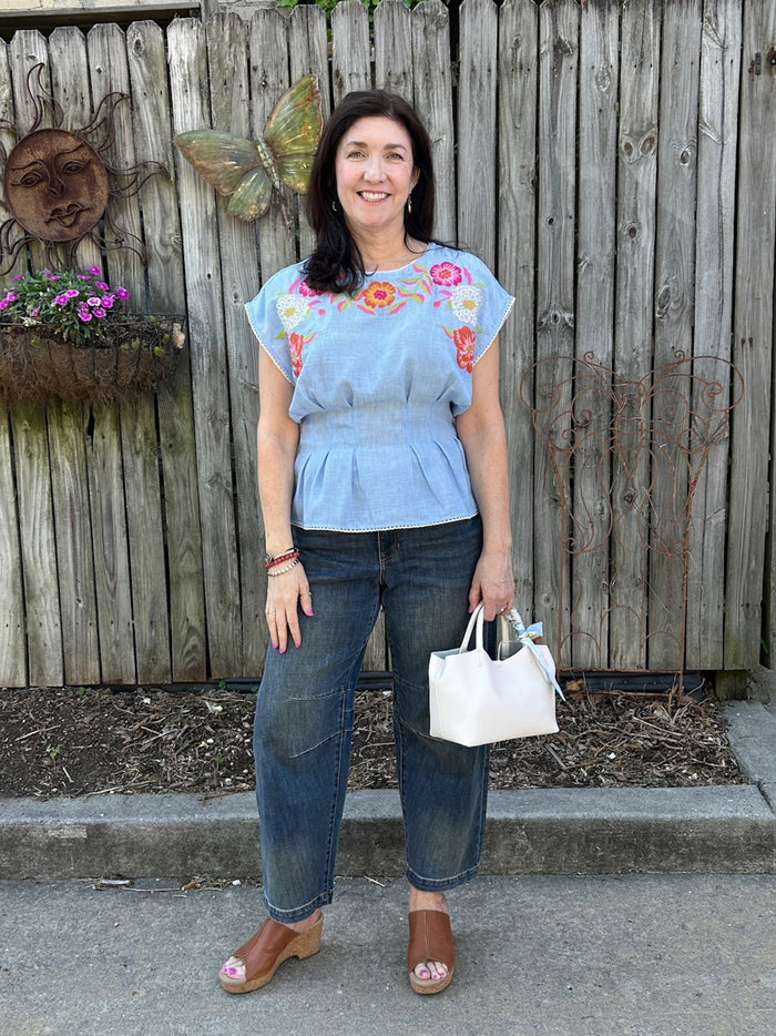 Cap Sleeve Embroidered Top