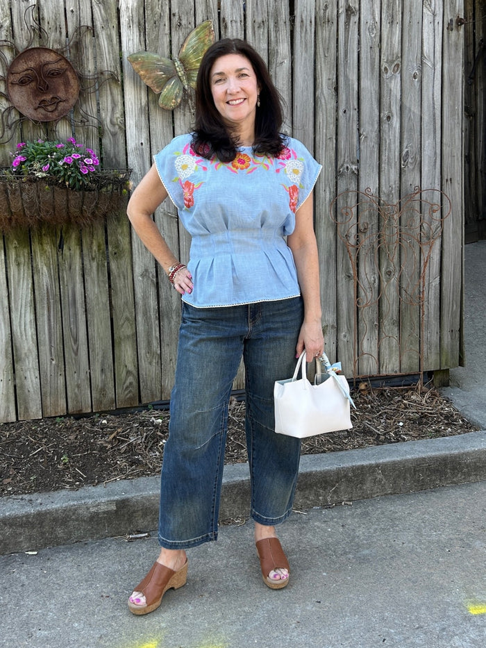 Cap Sleeve Embroidered Top