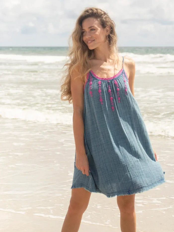 Coco Crochet Dress - Denim-view 1